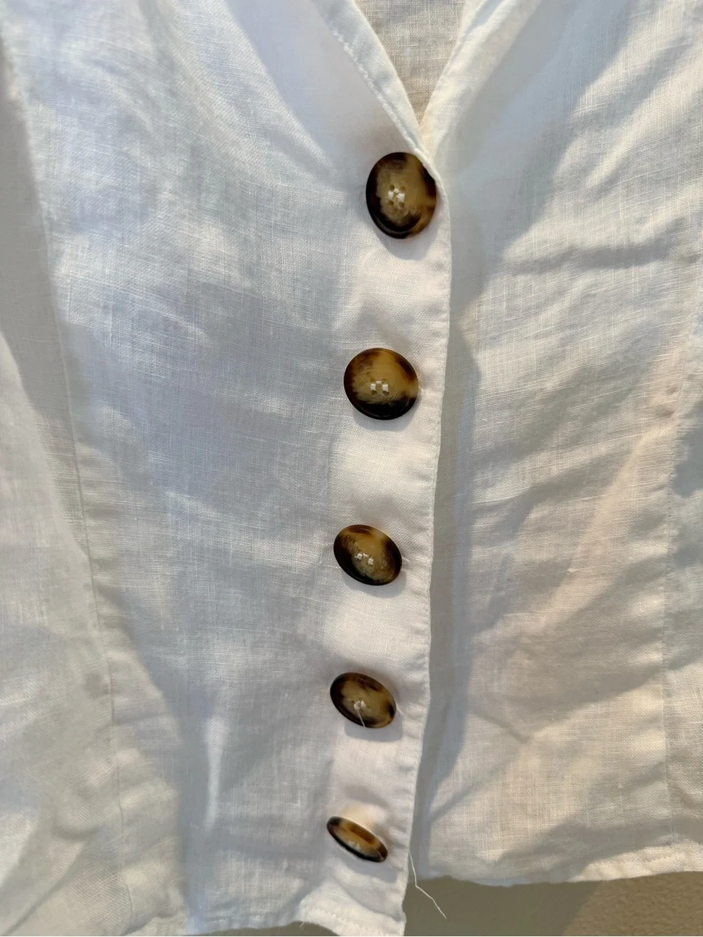Reformation White Linen Puff-Sleeve Button Blouse